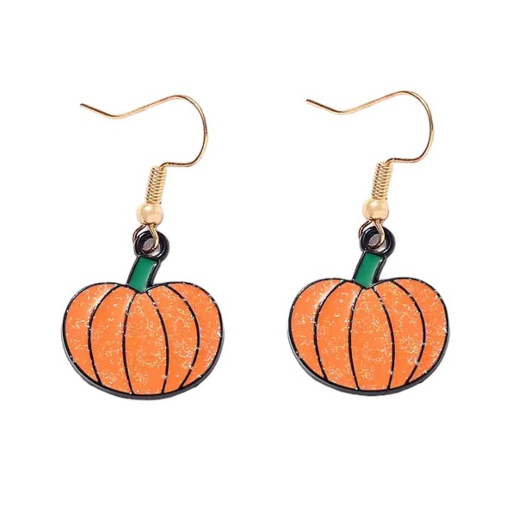 Fall Autumn Halloween Sparkly Glitter Pumpkin Earrings - Picture 4 of 6